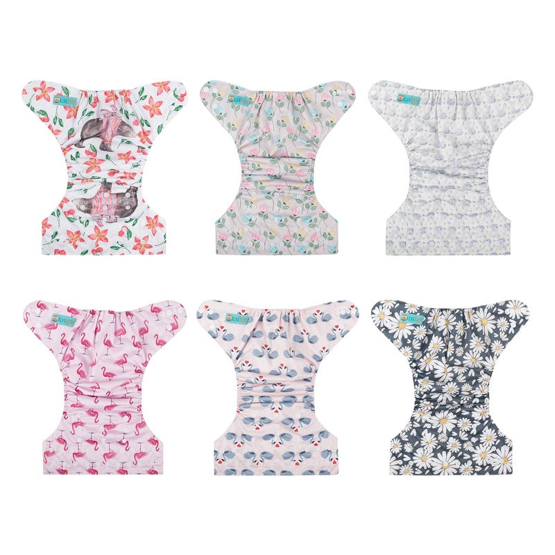 ALVA 6 Pack Cloth Diaper with 12 Inserts One Size Adjustable Washable Reusable Diaper Cover for Baby Girls and Boys - Image 3